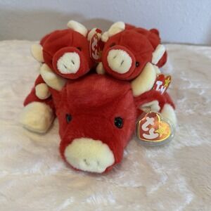 Set of 3 Ty Beanies Buddy & 2 Baby SNORT The Red Bull